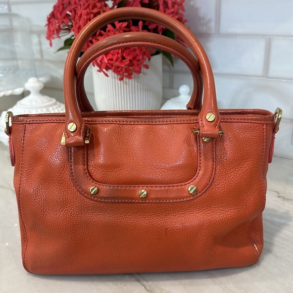 Tory Burch Amanda Orange Leather Logo Satchel Bag - Picture 3 of 11